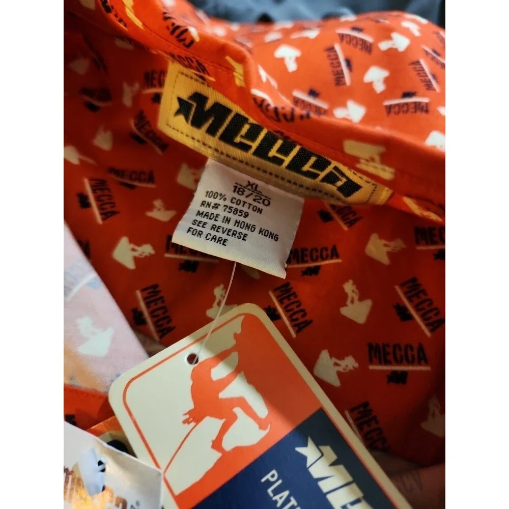 VTG Nwt Mecca Shirt Boys XL 18/20 Spellout Orange Short Sleeve Button Up Hip Hop